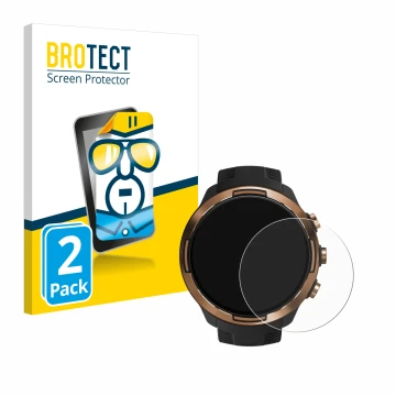 Vorderseite einer Produktverpackung mit dem Markenlogo BROTECT. Daneben ist das Gerät Suunto 9 Baro mit dem zugehörigen Displa