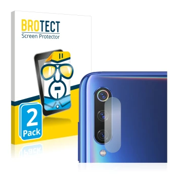Vorderseite einer Produktverpackung mit dem Markenlogo BROTECT. Daneben ist das Gerät Xiaomi Mi 9 (NUR Kameraschutz) mit dem z