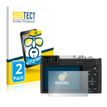 Vorderseite einer Produktverpackung mit dem Markenlogo BROTECT. Daneben ist das Gerät Panasonic Lumix DC-TZ96 mit dem zugehöri