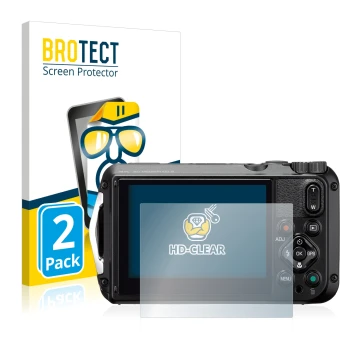 Vorderseite einer Produktverpackung mit dem Markenlogo BROTECT. Daneben ist das Gerät Ricoh WG-6 mit dem zugehörigen Displaysc