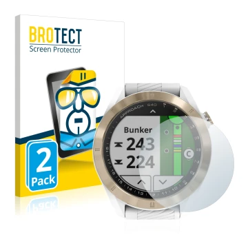 Vorderseite einer Produktverpackung mit dem Markenlogo BROTECT. Daneben ist das Gerät Garmin Approach S40 mit dem zugehörigen 
