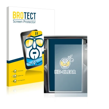 Vorderseite einer Produktverpackung mit dem Markenlogo BROTECT. Daneben ist das Gerät Tesla Model X mit dem zugehörigen Displa