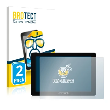 Vorderseite einer Produktverpackung mit dem Markenlogo BROTECT. Daneben ist das Gerät SmallHD 702 Touch mit dem zugehörigen Di