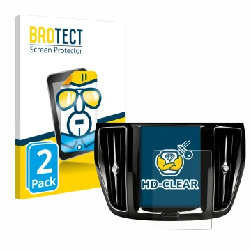 Vorderseite einer Produktverpackung mit dem Markenlogo BROTECT. Daneben ist das Gerät Volvo V60 Sensus Connect 2019-2020 mit d