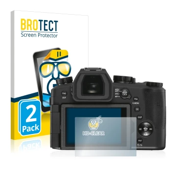Vorderseite einer Produktverpackung mit dem Markenlogo BROTECT. Daneben ist das Gerät Leica V-LUX 5 mit dem zugehörigen Displa