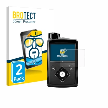 Vorderseite einer Produktverpackung mit dem Markenlogo BROTECT. Daneben ist das Gerät Medtronic Minimed 670G mit dem zugehörig