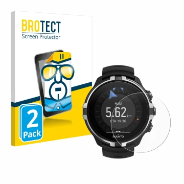 Vorderseite einer Produktverpackung mit dem Markenlogo BROTECT. Daneben ist das Gerät Suunto Spartan Sport Wrist HR Baro Steal
