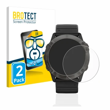 Vorderseite einer Produktverpackung mit dem Markenlogo BROTECT. Daneben ist das Gerät Garmin Fenix 6X Pro mit dem zugehörigen 