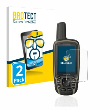 Vorderseite einer Produktverpackung mit dem Markenlogo BROTECT. Daneben ist das Gerät Garmin GPSMAP 64sx mit dem zugehörigen D