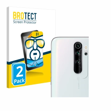 Vorderseite einer Produktverpackung mit dem Markenlogo BROTECT. Daneben ist das Gerät Xiaomi Redmi Note 8 Pro (NUR Kameraschut