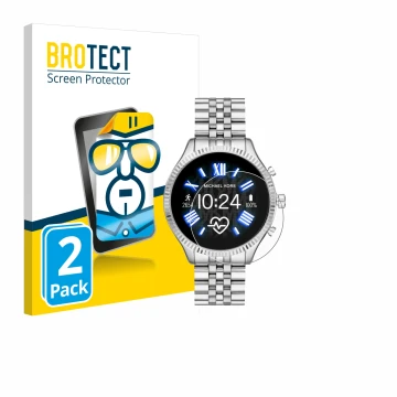 Vorderseite einer Produktverpackung mit dem Markenlogo BROTECT. Daneben ist das Gerät Michael Kors Access Lexington 2 mit dem 