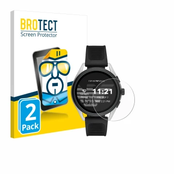 Vorderseite einer Produktverpackung mit dem Markenlogo BROTECT. Daneben ist das Gerät Emporio Armani Connected Smartwatch 3 mi