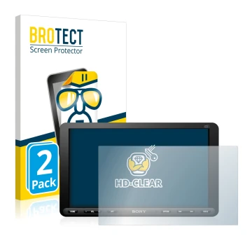 Vorderseite einer Produktverpackung mit dem Markenlogo BROTECT. Daneben ist das Gerät Sony XAV-AX8050D mit dem zugehörigen Dis