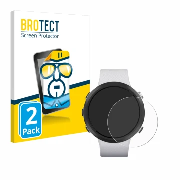 Vorderseite einer Produktverpackung mit dem Markenlogo BROTECT. Daneben ist das Gerät Garmin Swim 2 mit dem zugehörigen Displa