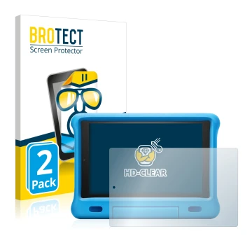 Vorderseite einer Produktverpackung mit dem Markenlogo BROTECT. Daneben ist das Gerät Amazon Fire HD 10 Kids 2019 (9. Gen.) mi