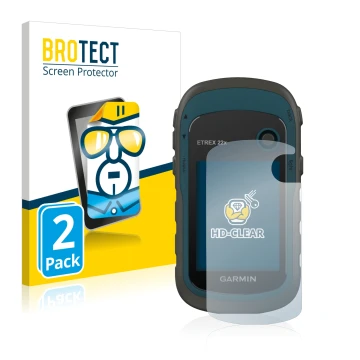 Vorderseite einer Produktverpackung mit dem Markenlogo BROTECT. Daneben ist das Gerät Garmin eTrex 22x mit dem zugehörigen Dis