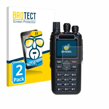 Vorderseite einer Produktverpackung mit dem Markenlogo BROTECT. Daneben ist das Gerät AnyTone AT-D878UV Plus mit dem zugehörig