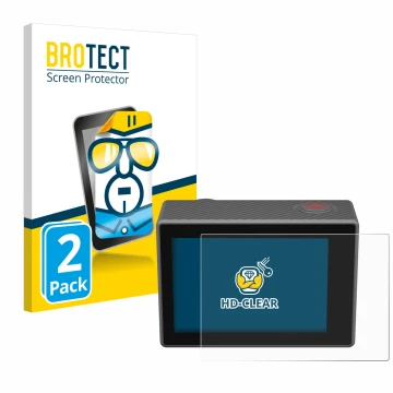 Vorderseite einer Produktverpackung mit dem Markenlogo BROTECT. Daneben ist das Gerät Akaso V50 Elite mit dem zugehörigen Disp