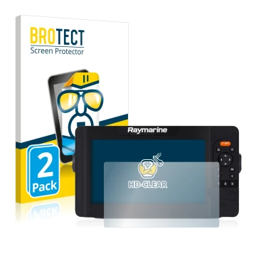 Vorderseite einer Produktverpackung mit dem Markenlogo BROTECT. Daneben ist das Gerät Raymarine Element 9 HV mit dem zugehörig