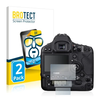 Vorderseite einer Produktverpackung mit dem Markenlogo BROTECT. Daneben ist das Gerät Canon EOS 1D X Mark III mit dem zugehöri