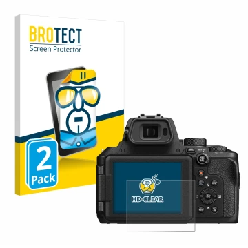 Vorderseite einer Produktverpackung mit dem Markenlogo BROTECT. Daneben ist das Gerät Nikon Coolpix P950 mit dem zugehörigen D