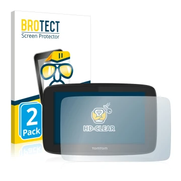 Vorderseite einer Produktverpackung mit dem Markenlogo BROTECT. Daneben ist das Gerät TomTom Go Professional 520 mit dem zugeh