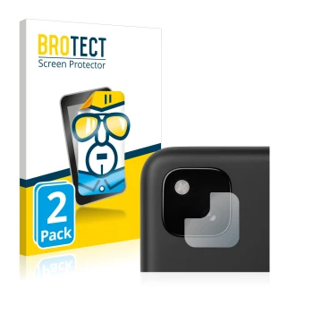 Vorderseite einer Produktverpackung mit dem Markenlogo BROTECT. Daneben ist das Gerät Google Pixel 4a (NUR Kameraschutz) mit d