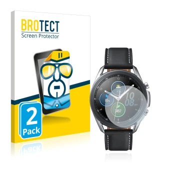 Vorderseite einer Produktverpackung mit dem Markenlogo BROTECT. Daneben ist das Gerät Samsung Galaxy Watch 3 (41mm) mit dem zu