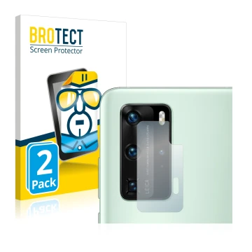 Vorderseite einer Produktverpackung mit dem Markenlogo BROTECT. Daneben ist das Gerät Huawei P40 Pro (NUR Kameraschutz) mit de