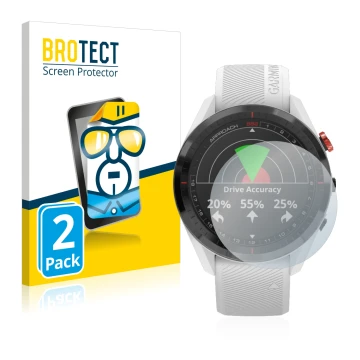 Vorderseite einer Produktverpackung mit dem Markenlogo BROTECT. Daneben ist das Gerät Garmin Approach S62 mit dem zugehörigen 