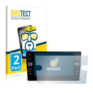 Vorderseite einer Produktverpackung mit dem Markenlogo BROTECT. Daneben ist das Gerät Volkswagen Golf GTI 2017 Discover Media 