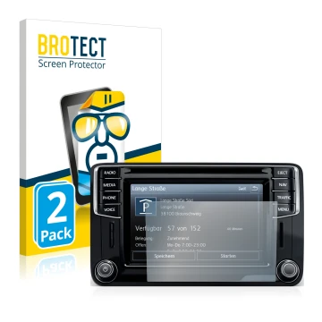 Vorderseite einer Produktverpackung mit dem Markenlogo BROTECT. Daneben ist das Gerät Volkswagen Caddy 2015 Discover Media 6.5