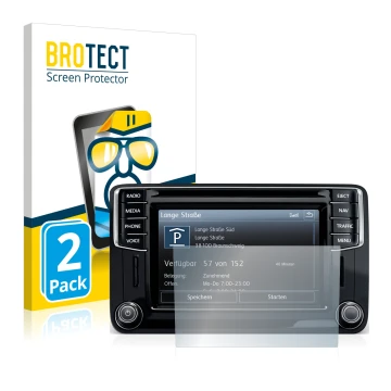 Vorderseite einer Produktverpackung mit dem Markenlogo BROTECT. Daneben ist das Gerät Volkswagen Amarok Discover Media 6.5