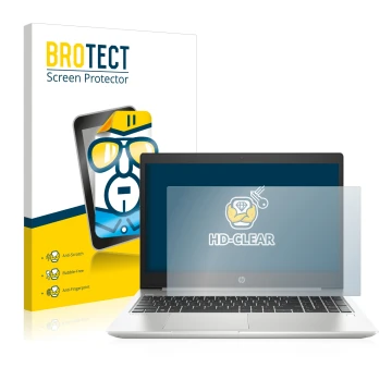 Vorderseite einer Produktverpackung mit dem Markenlogo BROTECT. Daneben ist das Gerät HP ProBook 450 G6 mit dem zugehörigen Di