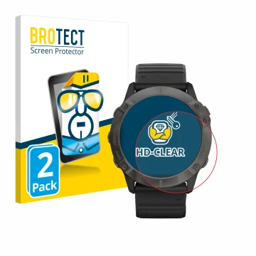 Vorderseite einer Produktverpackung mit dem Markenlogo BROTECT. Daneben ist das Gerät Garmin Fenix 6X Pro Solar mit dem zugehö