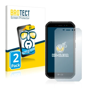 Vorderseite einer Produktverpackung mit dem Markenlogo BROTECT. Daneben ist das Gerät Ulefone Armor X7 mit dem zugehörigen Dis