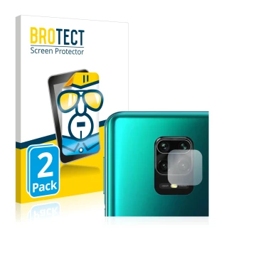 Vorderseite einer Produktverpackung mit dem Markenlogo BROTECT. Daneben ist das Gerät Xiaomi Redmi Note 9S (NUR Kameraschutz) 