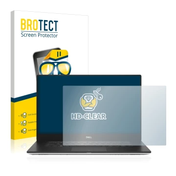 Vorderseite einer Produktverpackung mit dem Markenlogo BROTECT. Daneben ist das Gerät Dell Precision 5540 mit dem zugehörigen 