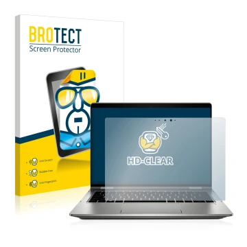 Vorderseite einer Produktverpackung mit dem Markenlogo BROTECT. Daneben ist das Gerät HP ProBook x360 435 G7 mit dem zugehörig