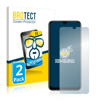 Vorderseite einer Produktverpackung mit dem Markenlogo BROTECT. Daneben ist das Gerät Huawei P smart 2020 mit dem zugehörigen 