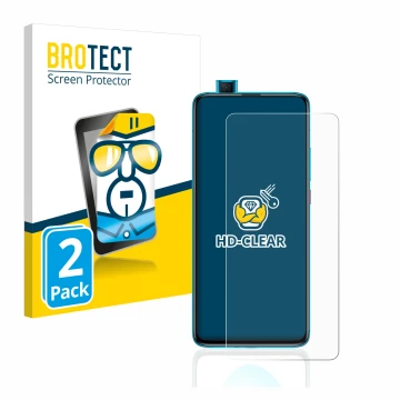 Vorderseite einer Produktverpackung mit dem Markenlogo BROTECT. Daneben ist das Gerät Xiaomi Poco F2 Pro mit dem zugehörigen D