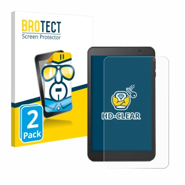 Vorderseite einer Produktverpackung mit dem Markenlogo BROTECT. Daneben ist das Gerät Vankyo MatrixPad S8 mit dem zugehörigen 