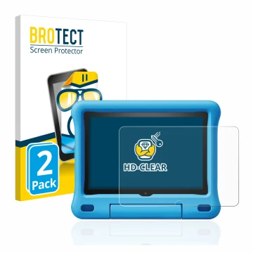 Vorderseite einer Produktverpackung mit dem Markenlogo BROTECT. Daneben ist das Gerät Amazon Fire HD 8 Kids Edition 2020 (10. 