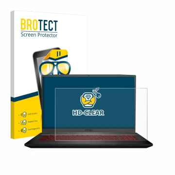 Vorderseite einer Produktverpackung mit dem Markenlogo BROTECT. Daneben ist das Gerät MSI GF75 10SDR-234 mit dem zugehörigen D