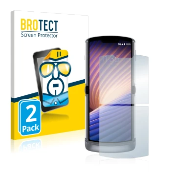 Vorderseite einer Produktverpackung mit dem Markenlogo BROTECT. Daneben ist das Gerät Motorola Razr 5G 2020 mit dem zugehörige