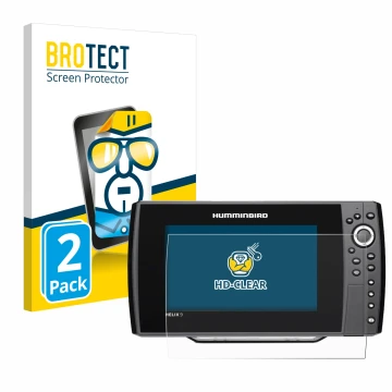 Vorderseite einer Produktverpackung mit dem Markenlogo BROTECT. Daneben ist das Gerät Humminbird Helix 9 G2N mit dem zugehörig