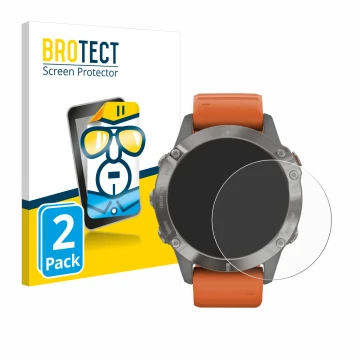 Vorderseite einer Produktverpackung mit dem Markenlogo BROTECT. Daneben ist das Gerät Garmin Fenix 6 Pro Solar mit dem zugehör