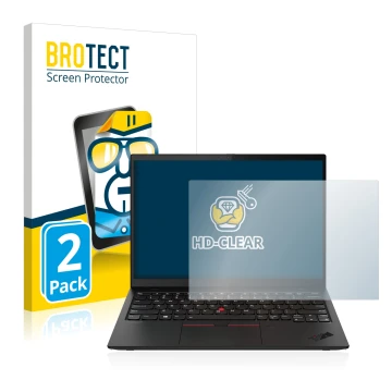 Vorderseite einer Produktverpackung mit dem Markenlogo BROTECT. Daneben ist das Gerät Lenovo ThinkPad X1 Nano mit dem zugehöri