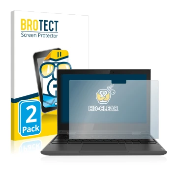 Vorderseite einer Produktverpackung mit dem Markenlogo BROTECT. Daneben ist das Gerät Lenovo 300e (2. Gen.) mit dem zugehörige