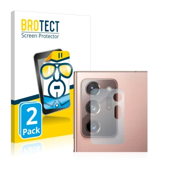 Vorderseite einer Produktverpackung mit dem Markenlogo BROTECT. Daneben ist das Gerät Samsung Galaxy Note 20 Ultra 5G (NUR Kam